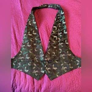 tux vest - green leaves  - adjustable T neck & waist